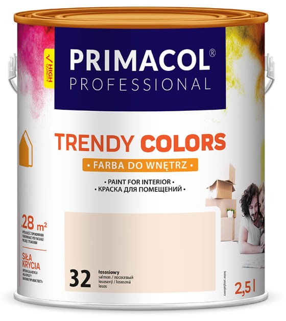 Farba akrylowa Trendy Colors 2,5 l mat łososiowy do ścian i sufitów